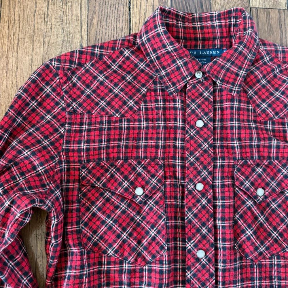 Vintage Ralph Lauren Women’s Slim Fit 100% Cotton Pearl Snap Size 6 - Picture 13 of 16